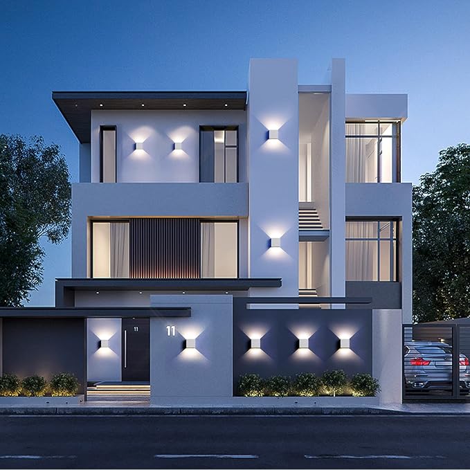 12W 4Pack Outdoor Wall Lights Exterior/InteriorLED White Outdoor Wall Sconces Light Fixtures ModernIP65 Waterproof Square Aluminum Wall Lamps Up and Down Lights 3000K Warm Lights