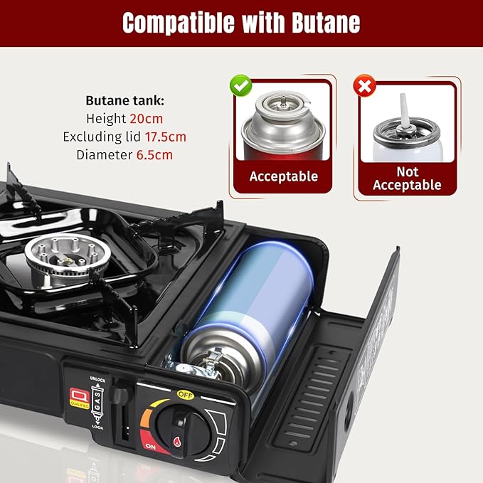 SHINESTAR Butane Camping Stove with Carrying Case Portable Stove for Camping Hiking Emergencies Tailgating Essentials 7800 BTUs Output