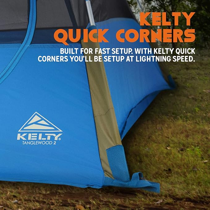 Kelty Tanglewood 2 or 3 Person Backpacking and Car Camping Tent – Sturdy Frame Quick Corners for Easy Setup Double Stake Vestibule Clip-on Rainfly