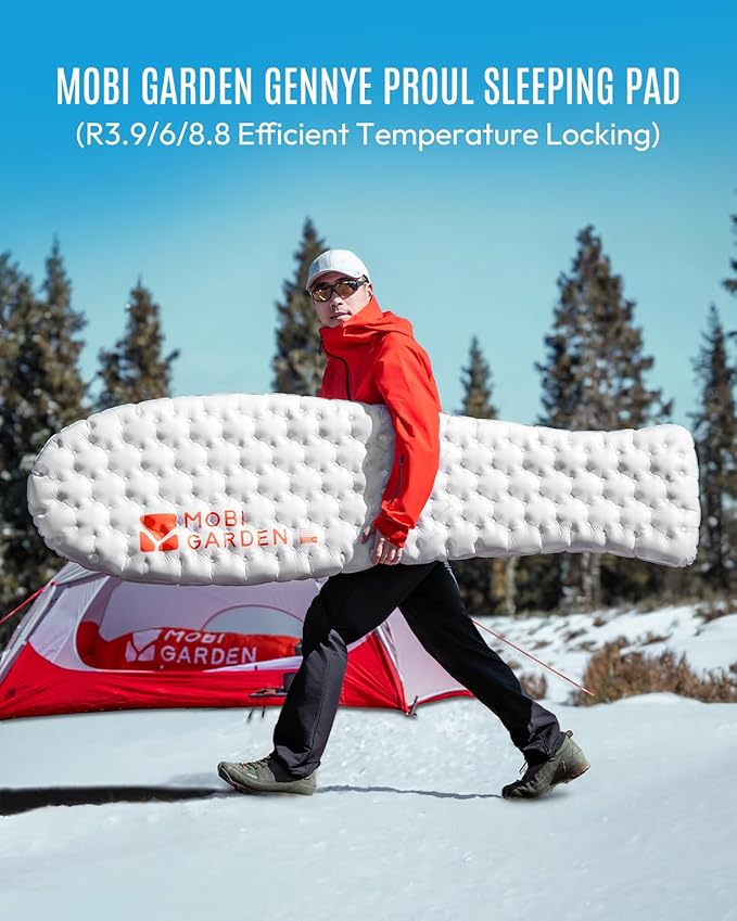 Mobi Garden Gennye Pro Ultralight Mummy Sleeping Pad R-Value 8.8 Cold Weather Backpacking Mat Compact Inflatable Air Mattress with Thermal Reflective Tech for Winter Alpinism Noise Reduction Design