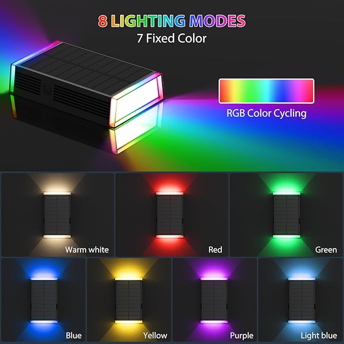 Solar Lights Outdoor8 Lighting Modes Dusk to Dawn Lighting Wall Sconce IP67 Waterproof Up and Down Solar Wall Light Front Door Light for House Garage PorchDoorwayFenceFestival Decor (2 PACK)