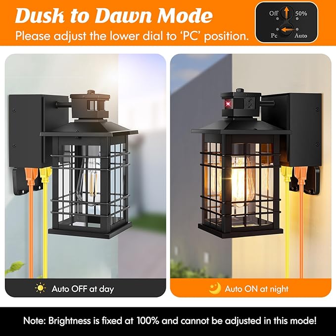 Motion Sensor Porch Light with GFCI Outlets 11.4'' Dusk to Dawn Outdoor Wall Light Black 3 Modes Front Door Exterior Light Fixture Waterproof Outside Light Wall Mount for House Garage