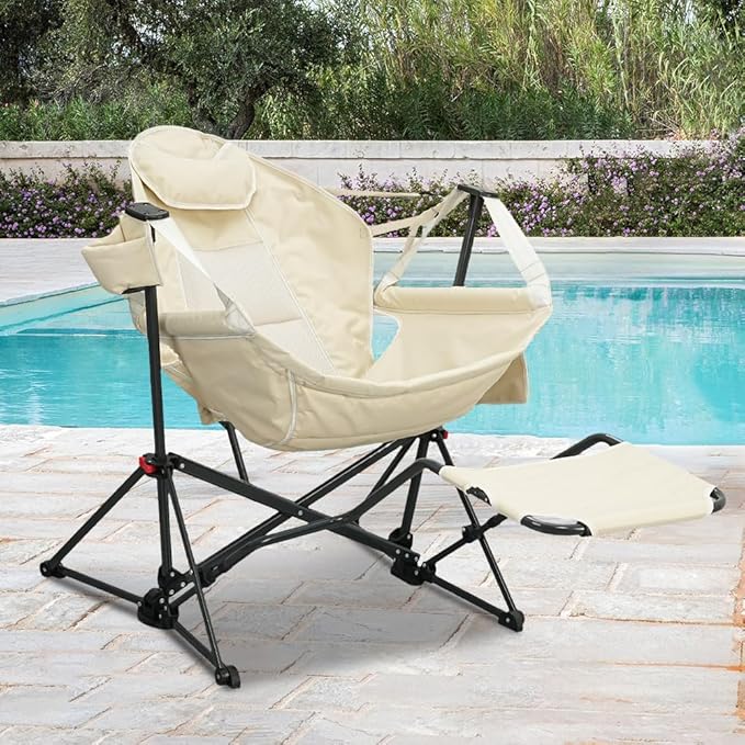 outdoor basic Adjustable Camping Folding Chair with Footrest - Portable Zero Gravity Lounge Chair for Beach Lawn Picnic Fishing &amp Backpacking Trips Supports 600lbs