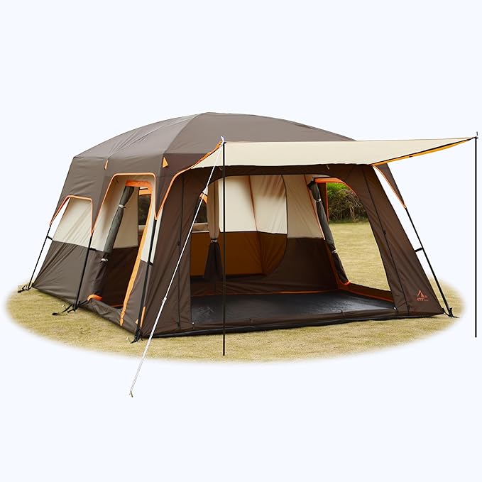 KTT Large Tent 8-10-12 PersonFamily Cabin Tents2 Rooms2 Doors and 4 Windows with MeshStraight WallWaterproofDouble LayerBig Tents for OutdoorPicnicCampingFamily Gathering