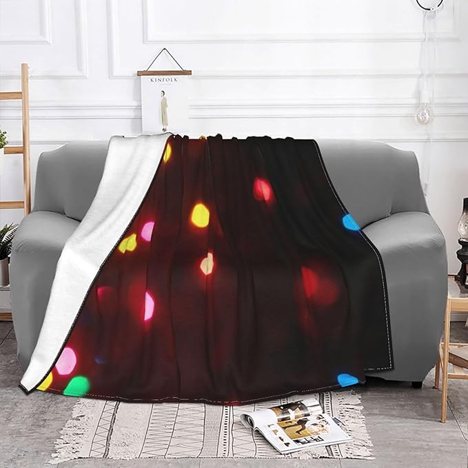 60X50 Christmas Lights Glowing Lightweight Flannel Blanket - Soft and Breathable Polyester Suitable for Travel Camping and Home Decoration