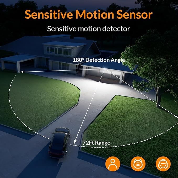 LEPOWER LED Motion Sensor Security Lights 3 Head Motion Detected 38W 4200LM Waterproof IP65 5500K Full Metal for Outdoor Garage Porch Yard (Black)
