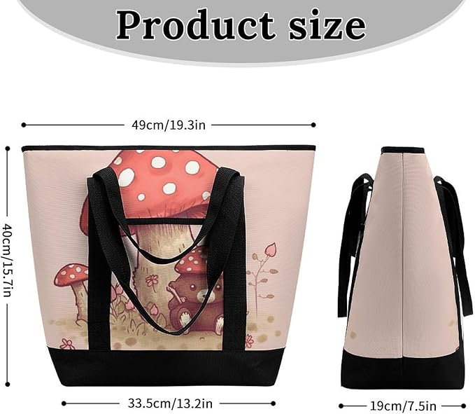 Insulated Shopping BagLarge Reusable Cooler Bags Bear And Mushroom Printed Foldable Shopping BagTravel Waterproof Shoulder Bag