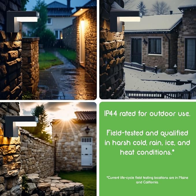Square Solar Wall Lights - Solar Powered Wall Lamps - LED Lights - PIR Sensor &amp Two Lighting Modes - Rechargeable Battery Lasts Up to 55 Hours - 3000K - IP44 Weather Resistant - 2 Pack
