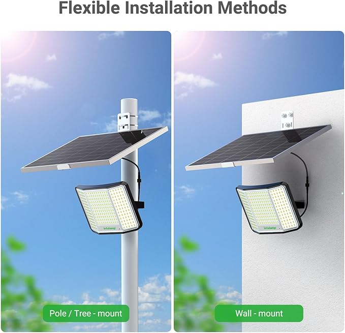 intelamp Solar Flood Lights Outdoor Waterproof 20000mAh 2000LM Floodlight Exterior with Remote 16.4 FT Cable 2-12H Timer Dusk to Dawn Security Spots Lighting Outside for Garden Pathway