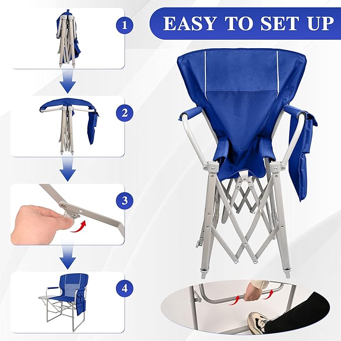 Camping Directors Chair Portable Folding Chair with Side Table and Pocket for Beach Camping Lawn &amp Fishing Navy