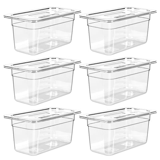 West Bay 6-Pack 1/3 Size 6''Deep NSF Polycarbonate Food Pans with Lids Clear Commercial Hotel Pans Food Storage Containers for Restaurant Food Prep Buffet Salad Bar Home Kitchen &amp Catering