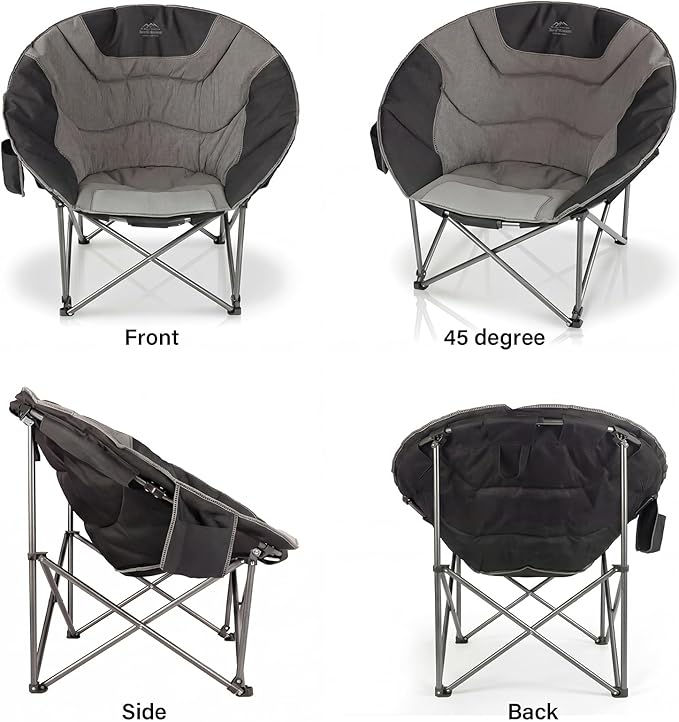 Oversized Portable Moon Camping ChairsRound Folding Lawn Chair w/Cup HolderOutdoor Heavy Duty Supports 500Lbs Comfy ChairPerfect for Family CampHikingPicnics and Beach TripsBlack