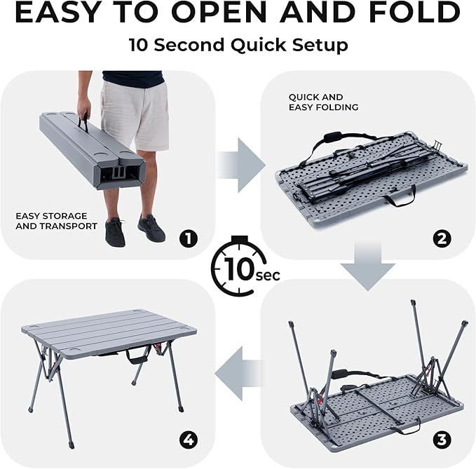Cococabana X Camphor Portable Folding Table with Adjustable Shoulder Strap for Camping Tailgating Picnic RV - Roll Up Design Quick Setup Compact Size Heavy-Duty Scratch &amp Stain Resistant