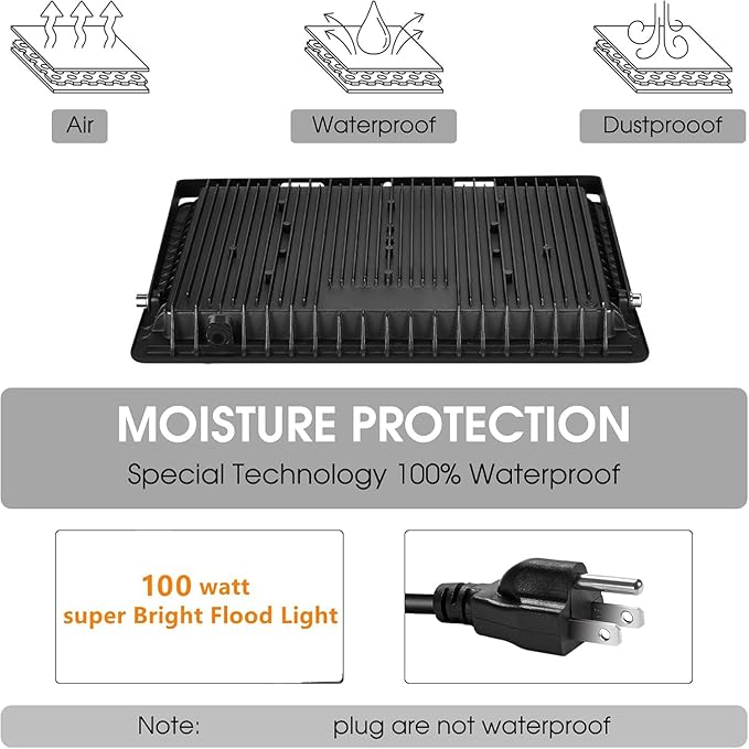 4-Pack 100W LED Flood Light  11000m with 5.91FT/1.8m Cord Super Bright Security Lights IP66 Waterproof Outdoor Flood Light 5000K Daylight White Floodlight for Yard GardenBasketball Court Arena