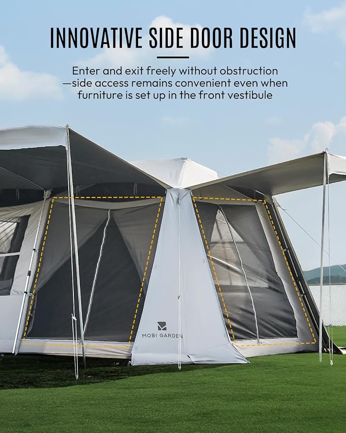 Mobi Garden Skyloft 4/8 Person Instant Tent Large Aluminum Alloy Cabin Tent Double Layer Full Rainfly Waterproof 4 Season Shelter Huge Interior with Pre-Attached Poles Air Vent &amp Carry Bag
