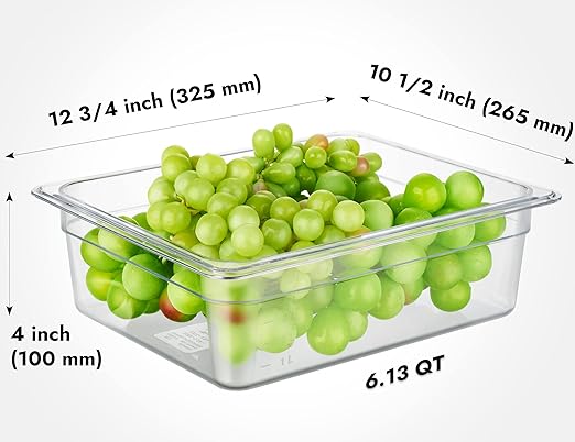 CURTA 6-Pack 1/2 Size 4 Deep NSF Polycarbonate Food Pans | Dishwasher &amp Freezer Safe Clear Container for Prep Tables Buffet Salad Bar Commercial &amp Home Kitchen