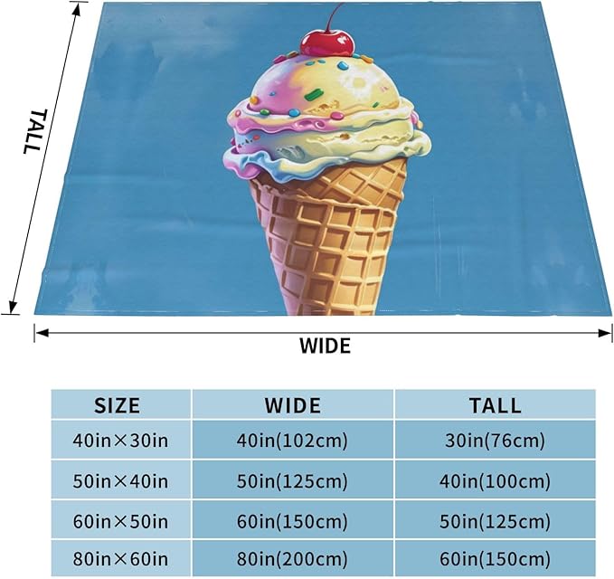 ice Cream Soft Fleece Blanket 60 * 50 inch Soft Sofa Blanket Suitable for Sofa Camping Travel Night Cover Blanket