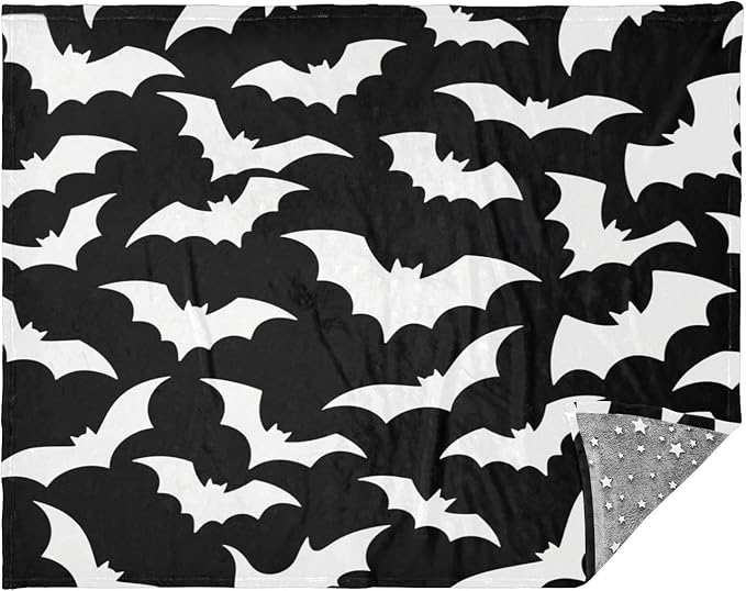 Large Cozy Blanket Halloween Bat Black and White Blankets For Teen Girls 50 x 70 Inch