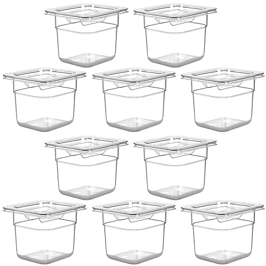 West Bay 10-Pack 1/6 Size 4''Deep NSF Polycarbonate Food Pans with Lids Clear Commercial Hotel Pans Food Storage Containers for Restaurant Food Prep Buffet Salad Bar Home Kitchen &amp Catering