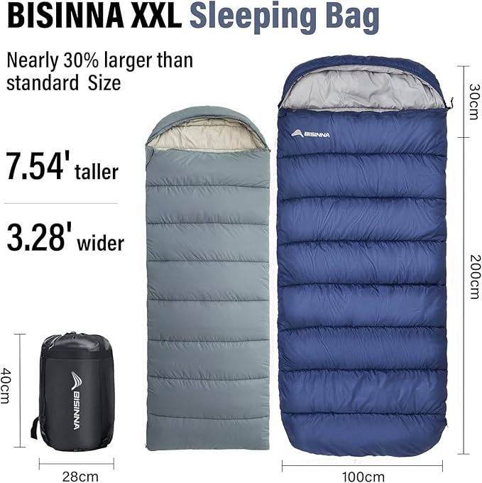 BISINNA XXL Sleeping Bag(90.55x39.37) for Big and Tall Adults3-4 Seasons Plus Size Warm and Comfortable Waterproof Lightweight Sleeping Bag Great for Camping Backpacking Hiking Indoor &amp Outdoor