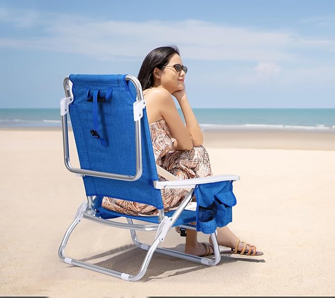 Nice C Blue Backpack Beach Chair with Cooler and Umbrella 5 Position Reclining Beach Chair for Adults with Cup Holder Canopy Shade Cooler Bag for Outdoor Camping Travel Picnic (1 Pack)