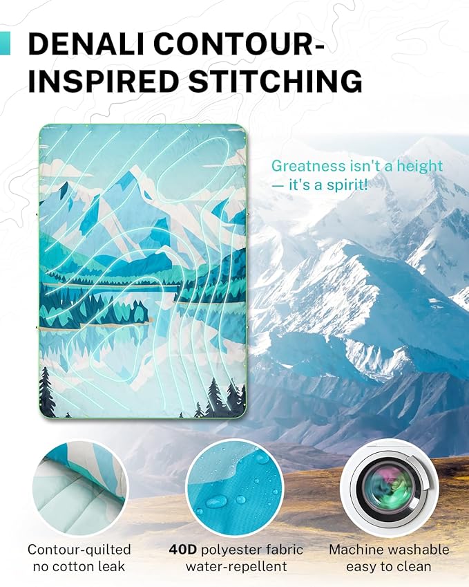 Gonex Camping Blanket with Aero-Warmth Tech Layer Puffy Printed Packable Blanket Ultralight &amp Warm Wearable Water-Resistant Quilt for Outdoor Camping Hiking Travel Picnics 79 X 55 (Iceberg)