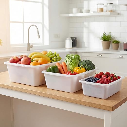 12 Pcs Plastic Commercial Bus Box Dish Washing Tub 3 Size for Home Storage Kitchen Organization Restaurant Food Collection Vegetable 6 L 11 L 17 L(White)
