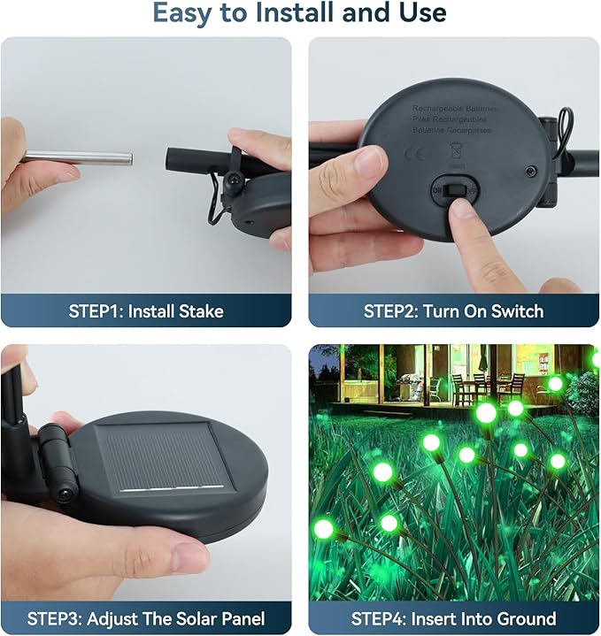 Solar Garden Lights Outdoor Waterproof 4 Pack 32 LED Swaying Light Firefly Light Outdoor Decor Lights for Garden Gifts for Pathway Party Christmas Decoration Green