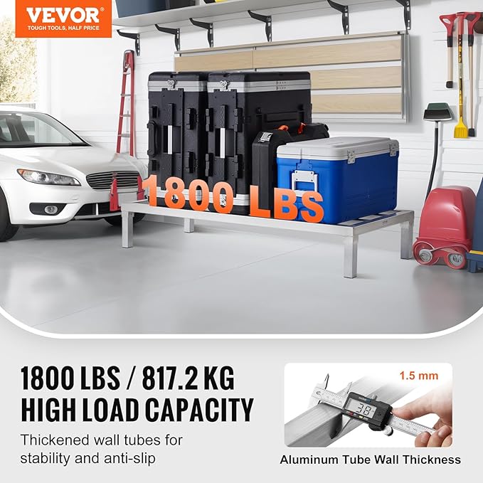 VEVOR Aluminum Dunnage Rack 48” x 20” Commercial Food Floor Rack 8” Off the Floor 1800 lbs Capacity All-Welded Aluminum Storage Rack for Storage in Restaurants Kitchens Garages and Vehicles