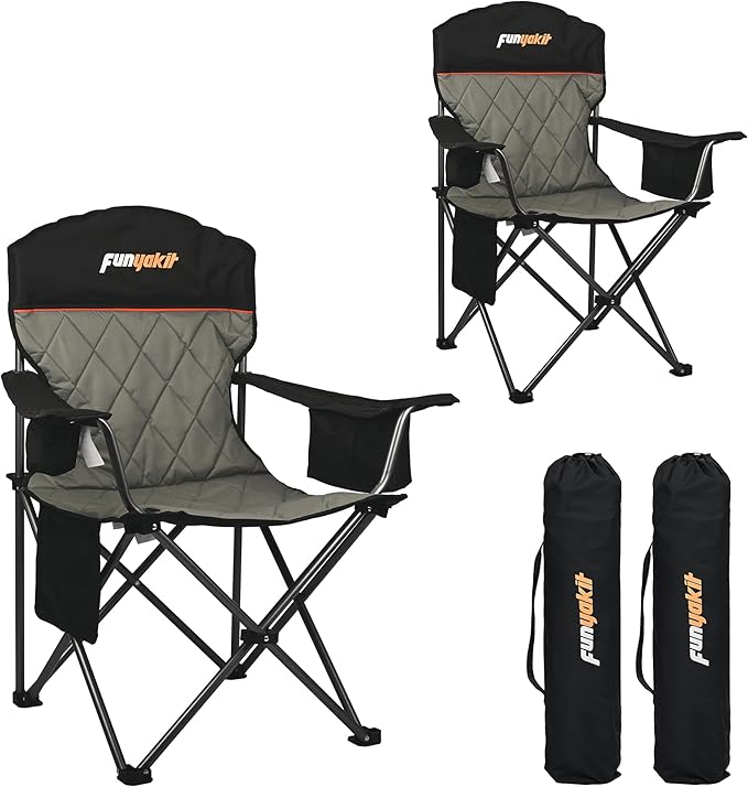 2 PCS Camping Chairs Portable Chair Folding Chair with Cooler Bag and Cup Holder for OutdoorSportsBeachFishing Hiking Travel Picnic Backyard2PCBlack