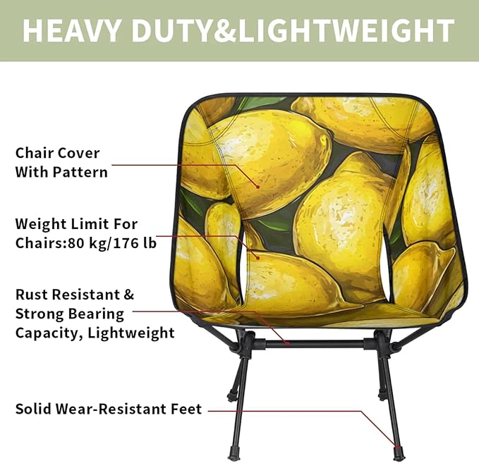 Honeybaby Folding Camping Chair Lemons Fruit Camping Chairs Lightweight Portable Chair Outdoor Foldable Chairs for Camping Travel Picnic Beach Hiking