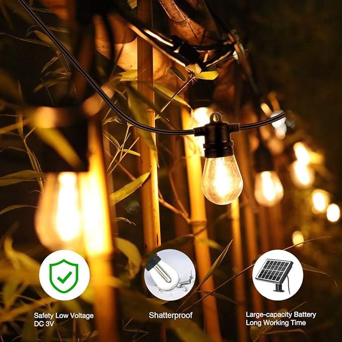 SUNTHIN 100ft Solar String Light Outdoor USB Rechargeable Patio Solar Outdoor Lights with Waterproof &amp Shatterproof 30 LED Bulbs for Backyard Porch Garden Pool Party Camping