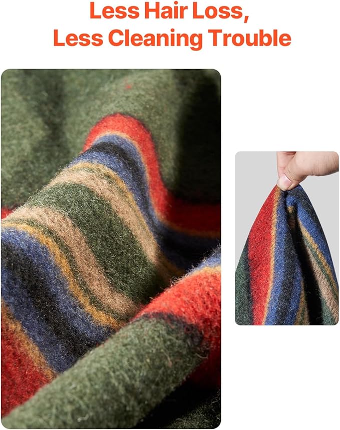 VEVOR Wool Camping Blanket Large Warm Stadium Blanket Flame Retardant Great for Outdoors Picnics Hiking Sports Events Travel Car &amp Bushcraft Survival Kits 64 x 88 Striped Throw Blanket