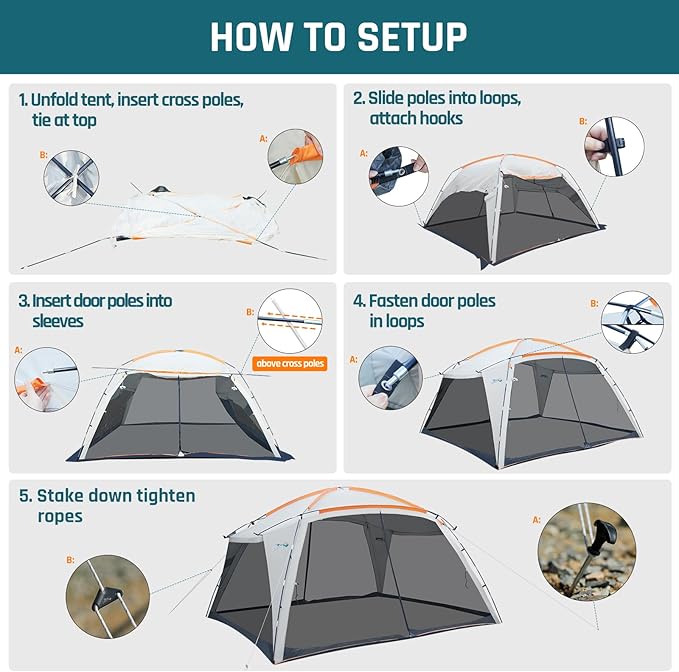 Screen House Tent 12x12ft Screen Room Mesh Gazebos w/ 2 Zipper Doors Camping Tent Screened Canopy Shelter for Outdoor Patios Backyards Activities