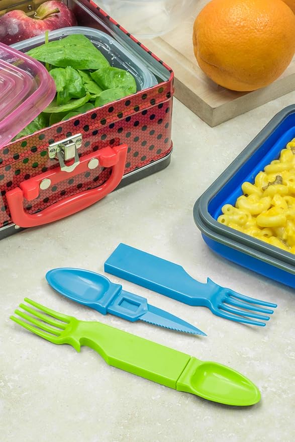 SE Snapatite 24-Piece 4-in-1 Utensil Set - Spoon Knife Fork Bottle Opener - Lightweight Dishwasher Safe BPA Free TSA Compliant for Camping Travel Everyday Use - OD-FS7-625AB