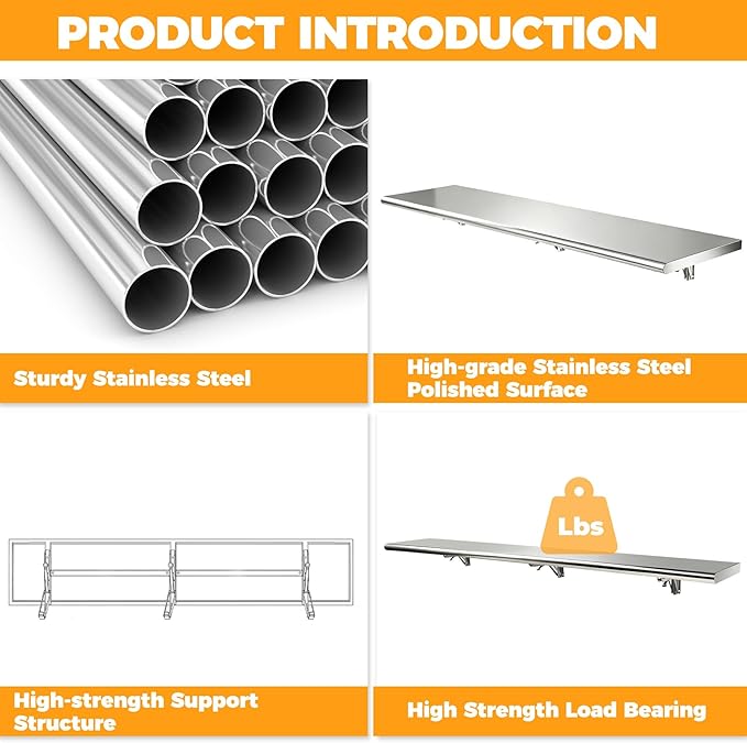 Concession Shelf 70'' L x 12''W Folding Shelf Stainless Steel Food Shelf Stand Serving for Concession Serving Window Food Truck Kitchen Counter
