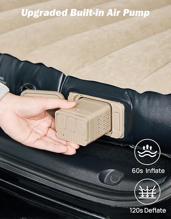 JOYTUTUS Model Y Air Mattress Self-Inflating Camping Bed Compatible with Tesla Model Y Upgraded Built-in Pump Soft Bed Sheets 2 PillowsCamel