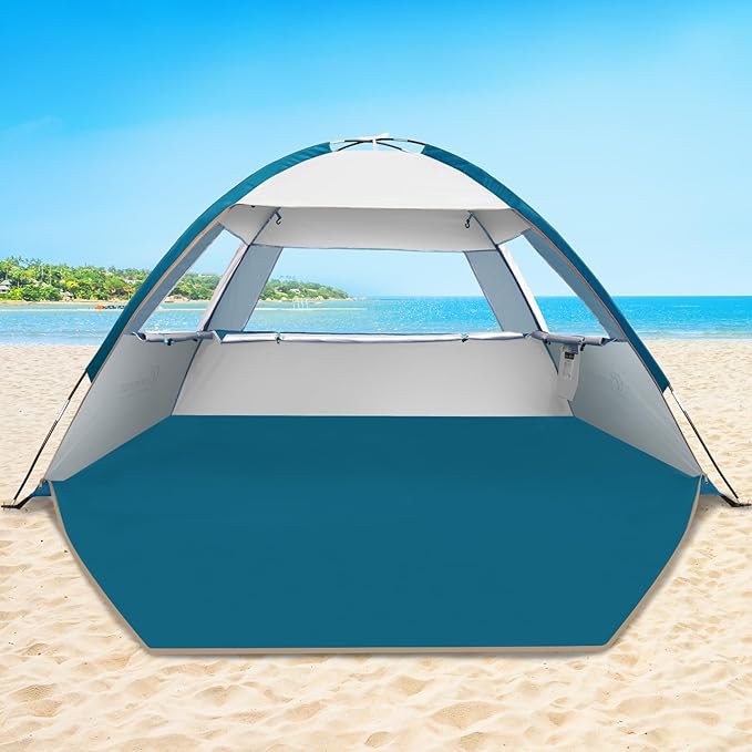 COMMOUDS Beach Tent Sun Shade for 3/4/6/8 Person UPF 50+ Beach Sun Shelter Canopy Tent Lightweight Easy Set Up and Carry