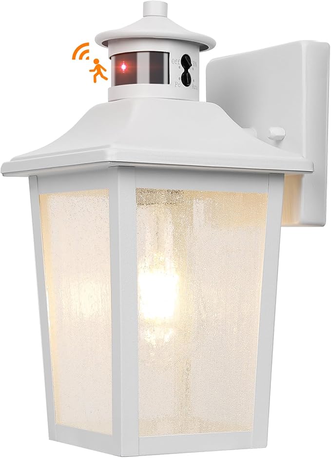White Motion Sensor Outdoor Wall Light - Dusk to Dawn Outdoor Wall Lighting Waterproof Exterior Light Fixture Modern Porch Light Outside Wall Mount for House Patio Garage Anti-Rust