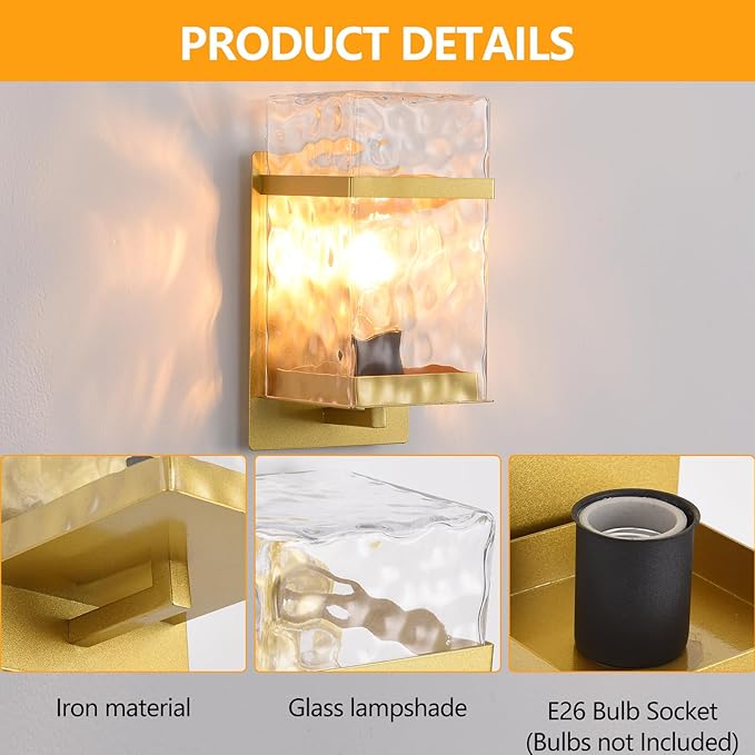 Outdoor Wall LightGold Exterior Waterproof LanternsPorch Sconces Wall Mounted Lighting with E26 Sockets &amp Glass Shades for GarageDoorwayPatioFront Door