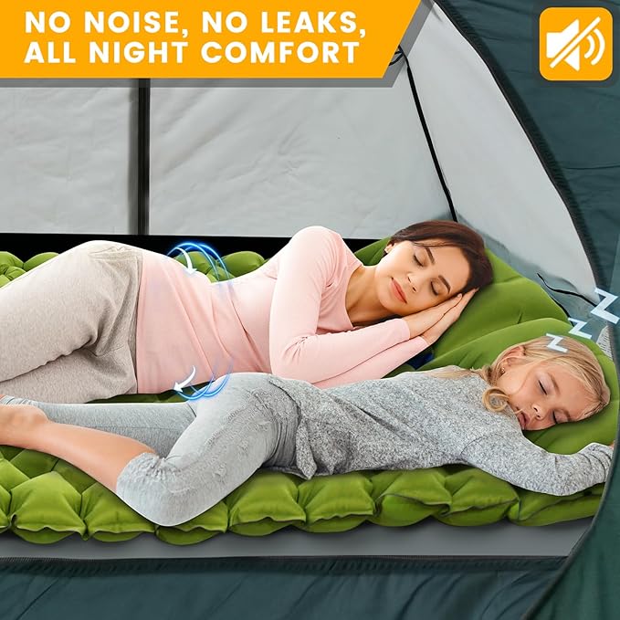 Double Sleeping Pad - Ultralight 4 Camp Mat with Integrated Foot Pump &amp Pillow for Effortless Camping Backpacking &amp Travel Comfort Camping Essentials