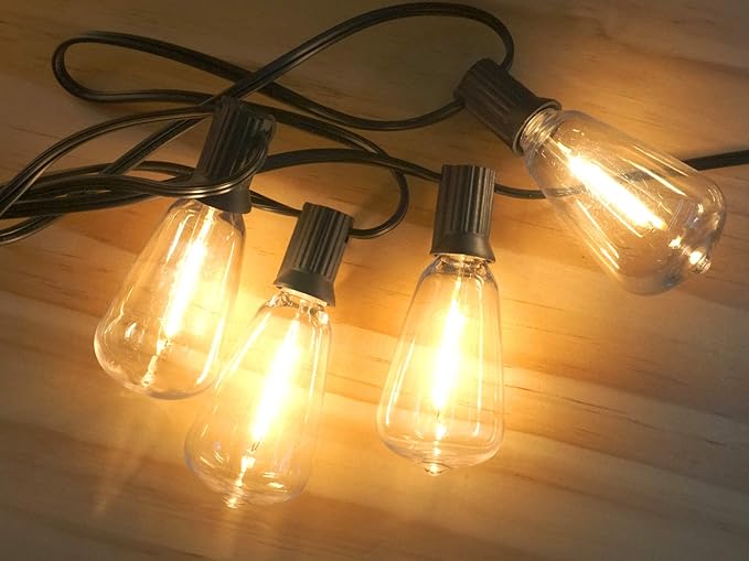 Outdoor String Lights 36ft with LED Filament Bulbs 30+2(Spare) Dimmable Shatterproof Waterproof for Indoor/Outdoor Decoration and Lighting Edison Vintage Style Warm 2200K
