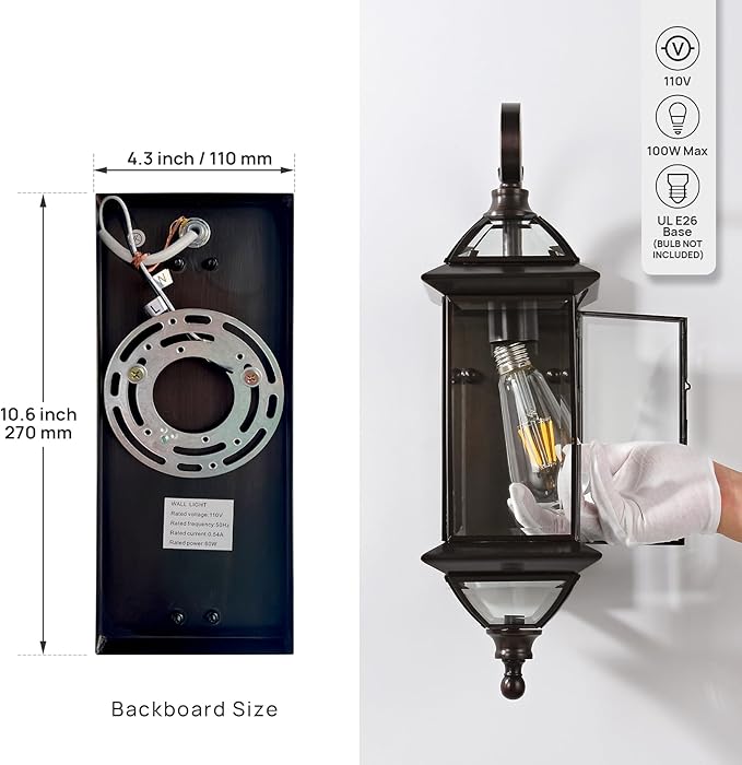 Outdoor Light Fixture 18.5 H Porch Light Oil Rubbed Bronze Outdoor Wall Lights with Clear Glass Waterproof Outside Lights for House Patio Garage Frontdoor 1 Pack Bulb Not Included