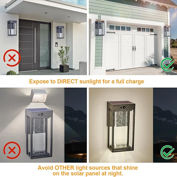 2PK Solar Led Outdoor Sconces with 3 Modes Motion Sensor Crystal Exterior Light Fixtures Wall Mount Black Dusk to Dawn Solar Porch Lights 4000K 250LM Outside Light for House Front Door Patio