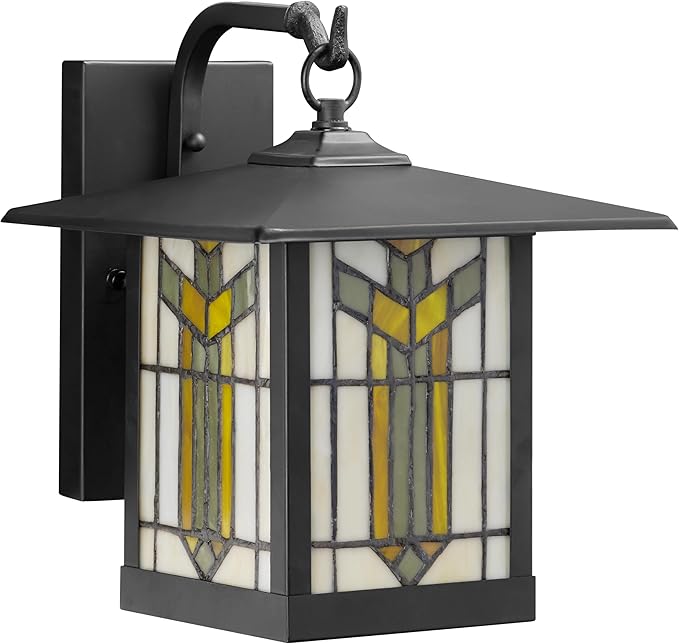 RIVER OF GOODS Stained Glass Outdoor Light Fixture - 11.75 H - Mission Style Porch Light - ‎Lily
