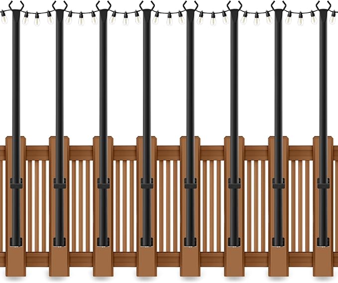 5 Ft String Light Poles 8 Pack String Light Poles for Outside with Fixing ClipsMetal Poles for Outdoor String Lights Hanging Light Poles for Deck Fence Garden Backyard Wall Bistro