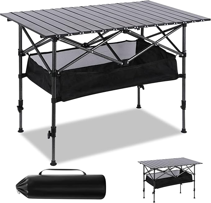 Adjustable Height Aluminum Folding Camping TableFolding Grill Tablefor Outdoor Camping Beach BBQ Patio and Picnic Durable &amp Waterproof with Carrying Bag (Trumpet)
