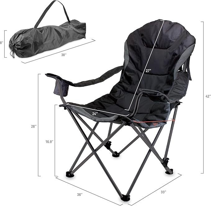 Picnic TIME Reclining Camp Chair Beach Chair for Adults Sports Chair with Carry Bag