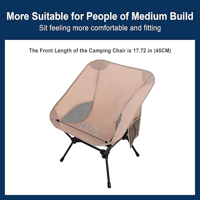 Camping Chair Portable Lightweight Camping Chairs for Adults Foldable 600D Oxford Ultralight Backpacking Chair with Breathable Mesh and Pocket for Outdoor Travel HikingBeige