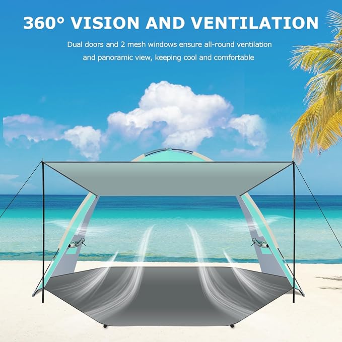 Gorich Beach Tent with Canopy - Easy Setup 3-4/5-6/7-8 Person Portable Sun Shelter UPF 50+ UV Protection Sun Shade Lightweight &amp Compact Beach Cabana for Family Travel